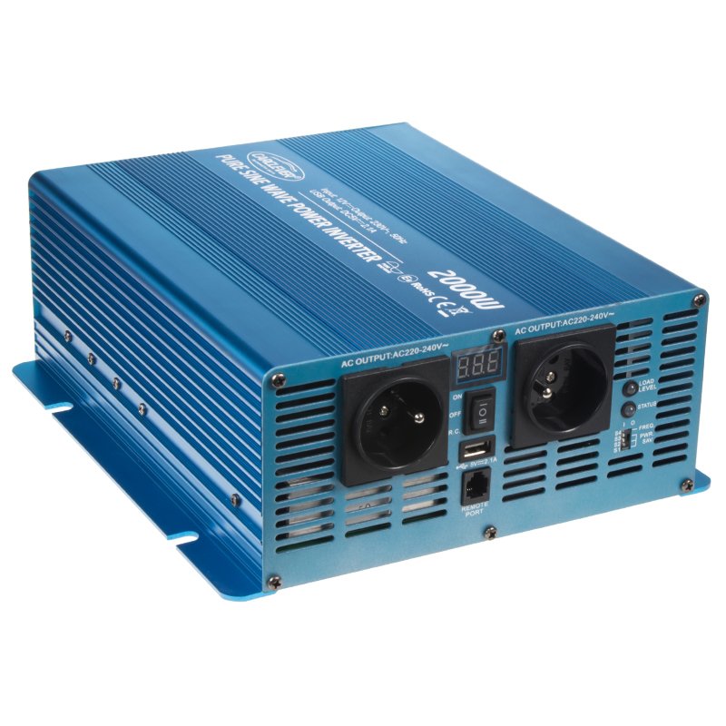 CARCLEVER Sinusový měnič napětí z 12/230V, 2000W/displej (35psw2012D)