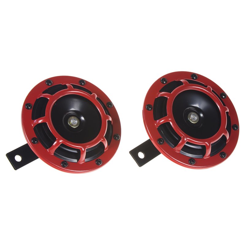 Diskový klakson (vysoký a nízký tón), červený, 120mm, 12V (sn-239red/12V)