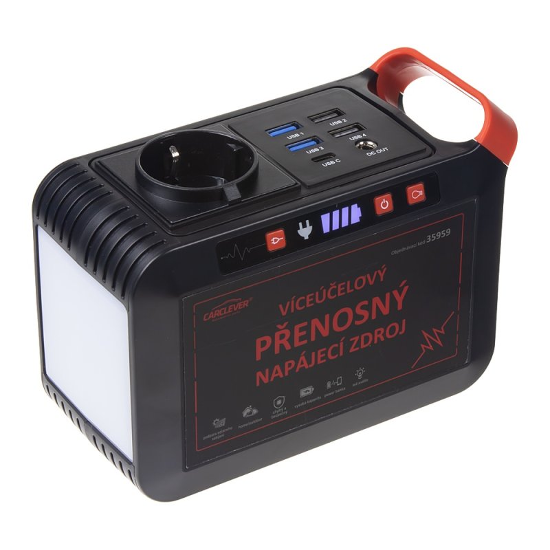 CARCLEVER Multifunkční nabíjecí stanice - powerbanka, Li-Ion 24.000mAh / 88,8Wh, AC-80W (35959)