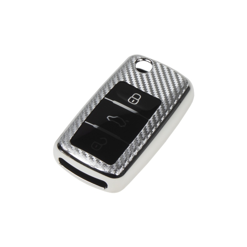TPU obal pro klíč Škoda, VW, Seat, carbon silver (484VW105CS)