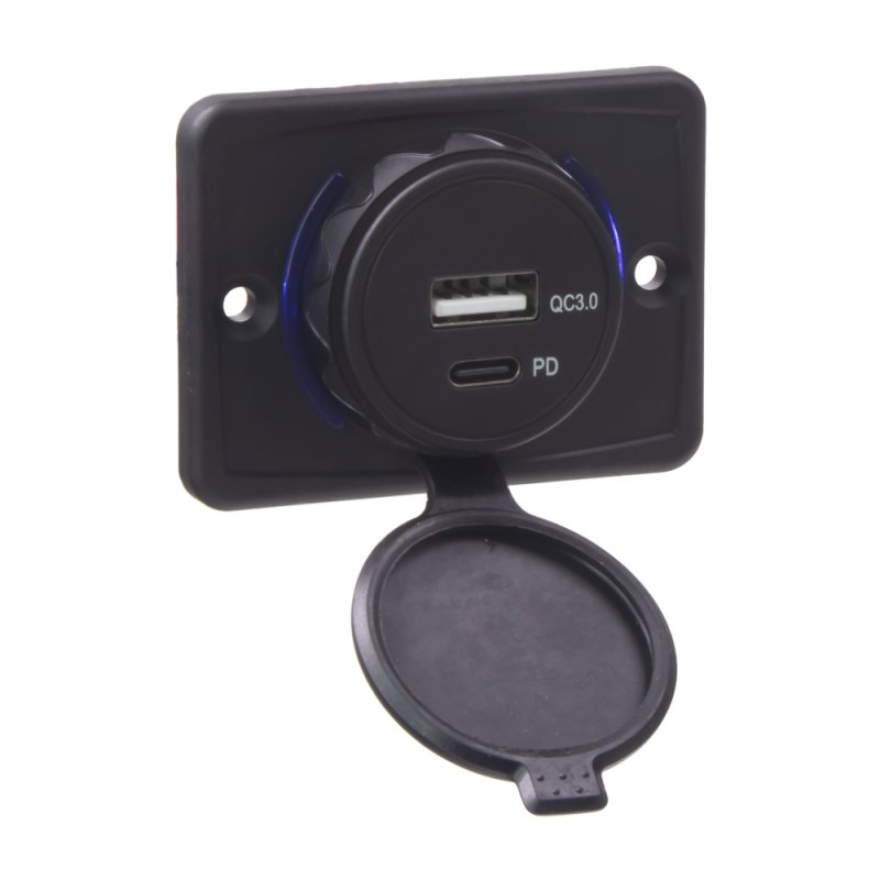 USB QC3.0 + USB-C zásuvka 12/24V, montáž na povrch (34661)