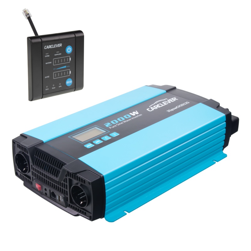 CARCLEVER Sinusový měnič napětí z 12/230V, 2000W / UPS / Solár (35pswCH2012S)