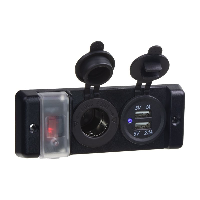 Dvojitá zásuvka do panelu 1x CL, 2x nabíječka USB + vypínač s jističem 16A (34675)
