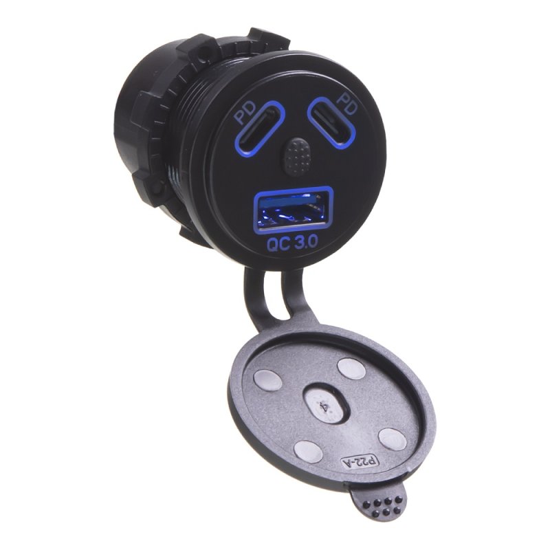 USB QC3.0 + 2x USB-C 45W zásuvka 12/24V (34673)