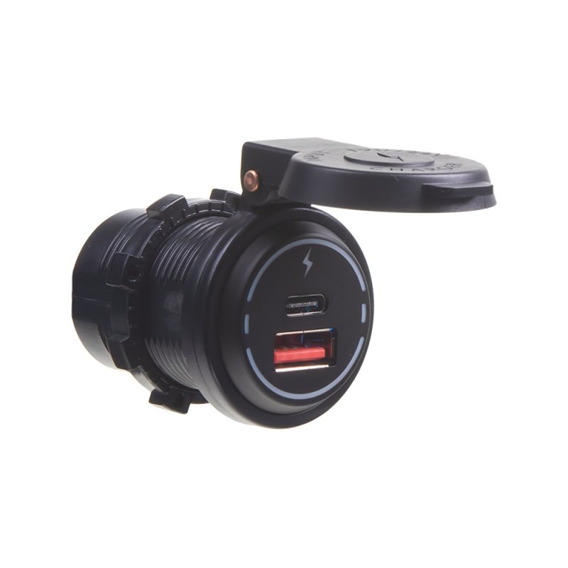 USB QC3.0 + USB-C 18W zásuvka 12/24V, voděodolná (34674)