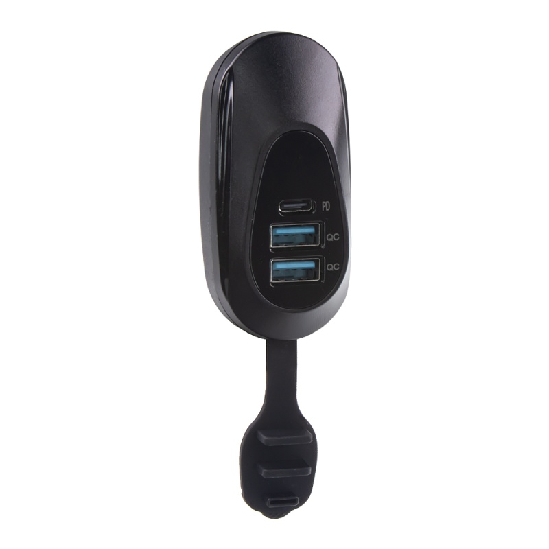 2x USB QC3.0 + USB-C zásuvka 12/24V, montáž na tyč (34711)