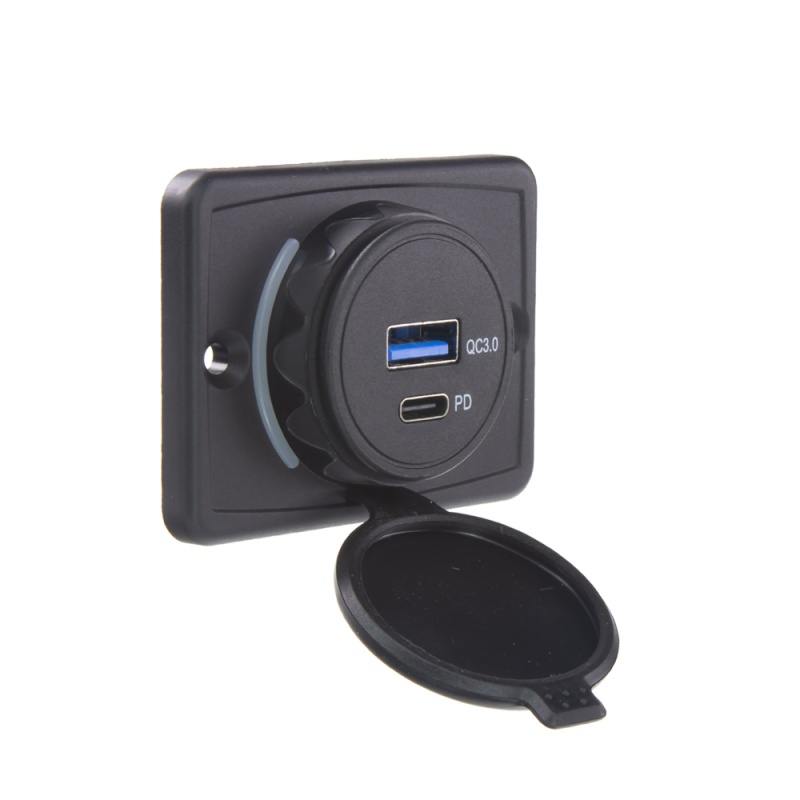 USB QC3.0 + USB-C zásuvka 12/24V, montáž na povrch (34661.6)
