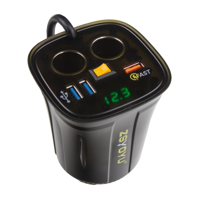 Dvojitá CL zásuvka s 3x USB+voltmetrem do držáku nápojů (34511G)