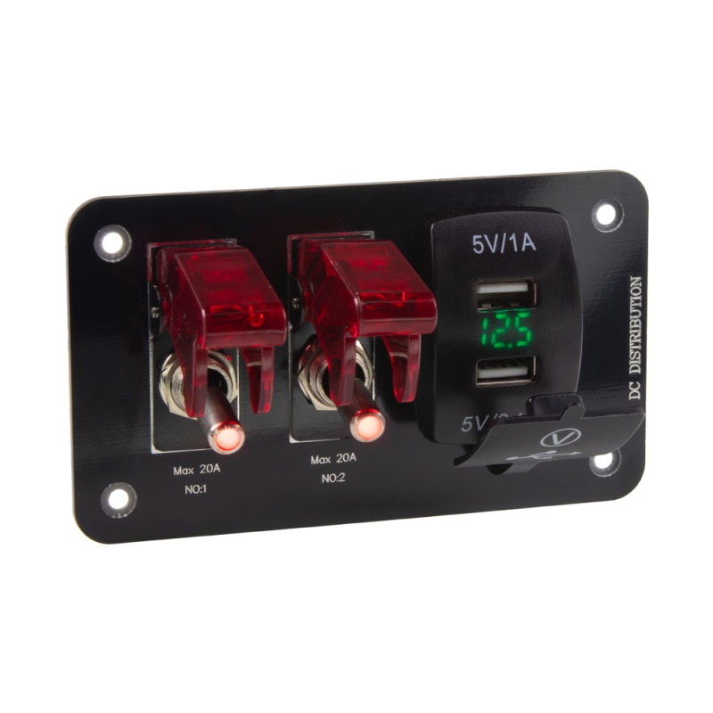 Panel s 2x spínačem + 2x USB + voltmetr (47169)