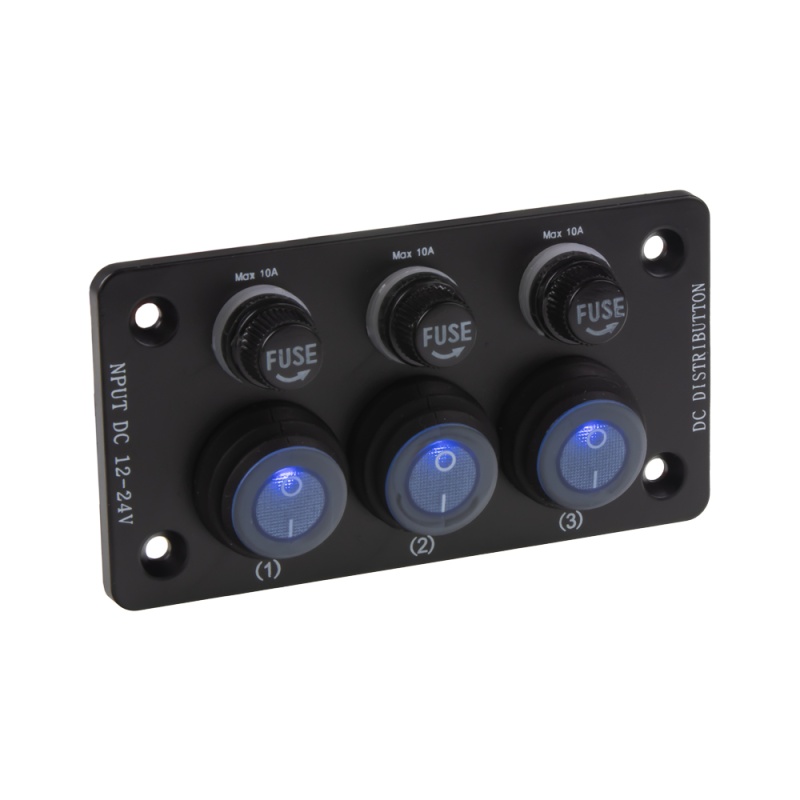 Panel s 3x spínači + 3x pojistky, 12/24V (47177)