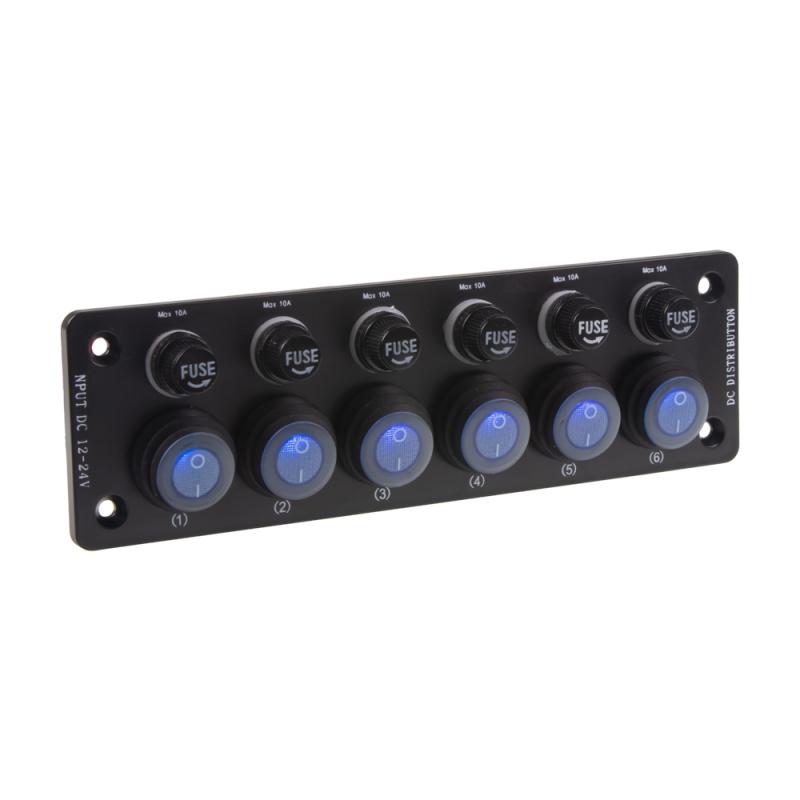 Panel s 6x spínači + 6x pojistky, 12/24V (47178)