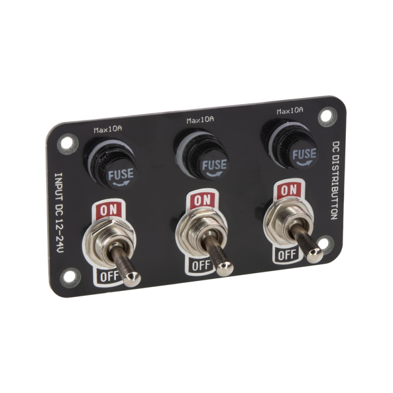 Panel s 3x spínači + 3x pojistky, 12/24V (47179)