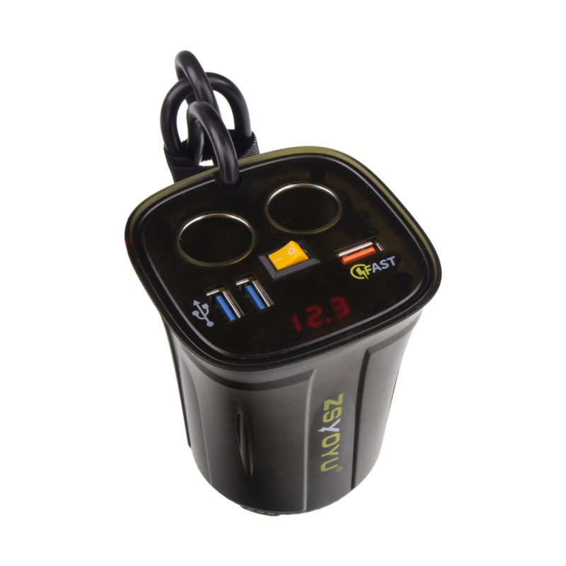 Dvojitá CL zásuvka s 3x USB+voltmetrem do držáku nápojů (34511R)