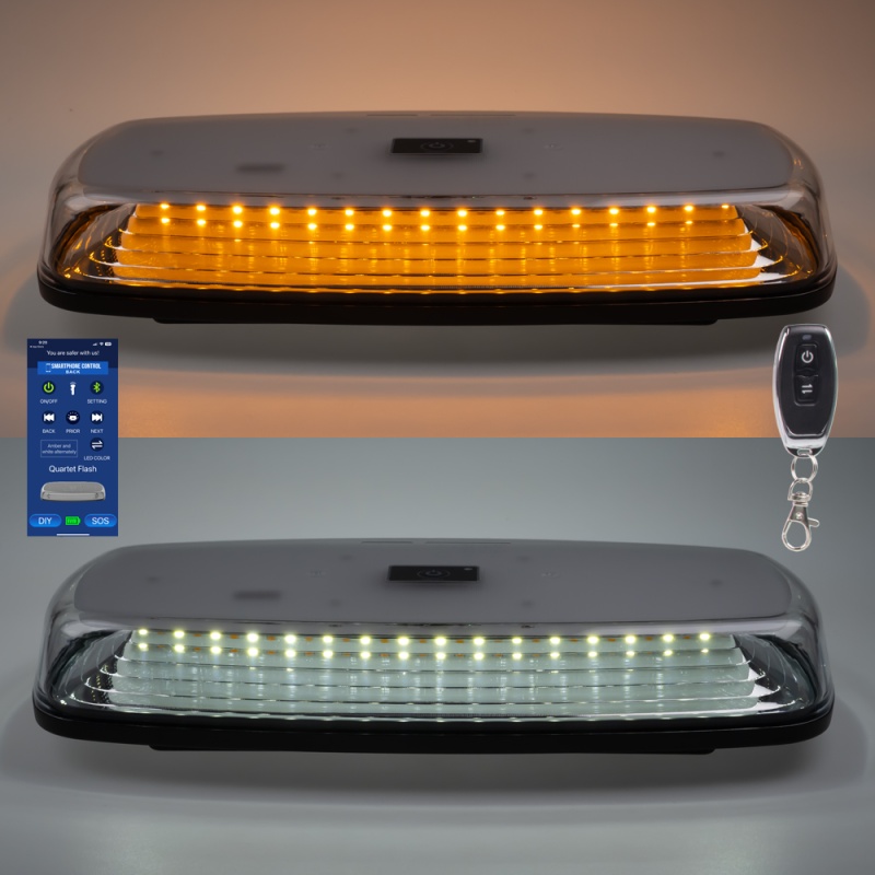 AKU LED rampa oranžová+bílá, APP, magnet, 12-24V, 304mm, ECE R65 R10 (sre2-bat12APPAW)