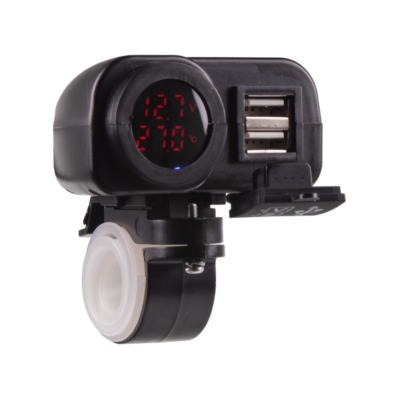 2x USB nabíječka s voltmetrem/teploměrem na motocykl (34708)
