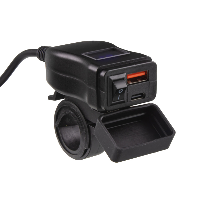 USB/USB-C nabíječka s voltmetrem na motocykl (34707B)