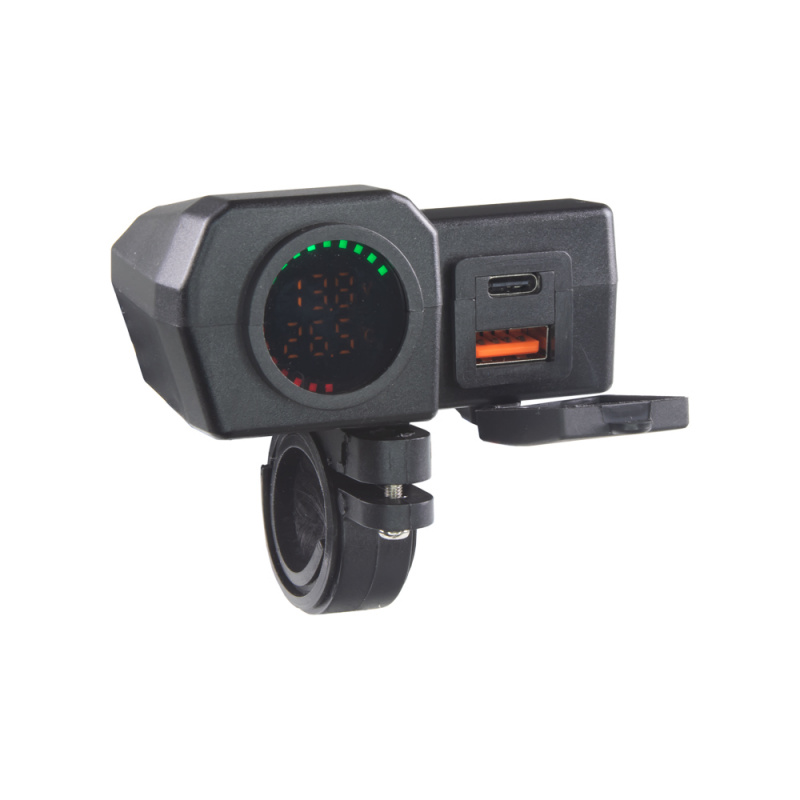 USB+USB C nabíječka s voltmetrem/teploměrem na motocykl (34709)